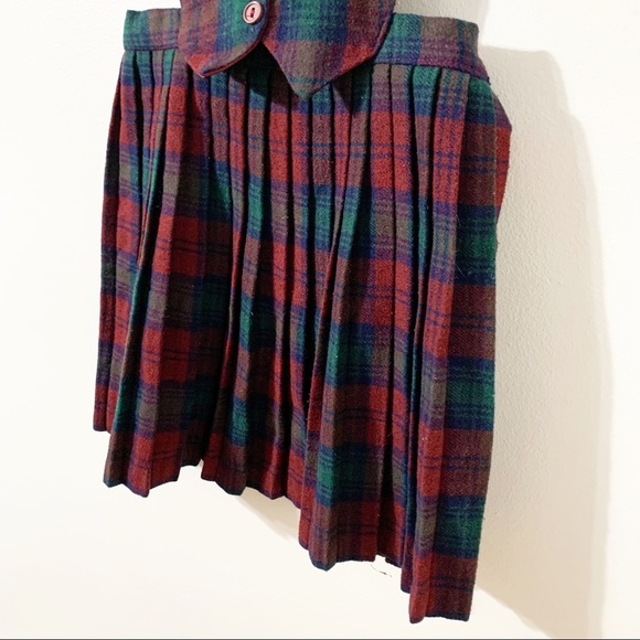 Fringe Wool Blend Plaid Pleated Skirt Vest One Pie - Picture 5 of 11